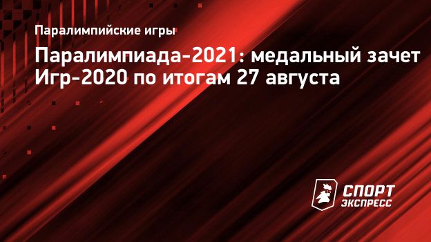 Паралимпиада-2021: медальный зачет Игр-2020 по итогам 27 августа.  Спорт-Экспресс