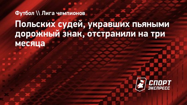 Польских судей, укравших пьяными дорожный знак, отстранили на три месяца.  Спорт-Экспресс