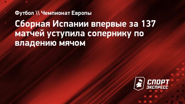 Сборная Испании впервые за 137 матчей уступила сопернику по владению мячом.  Спорт-Экспресс