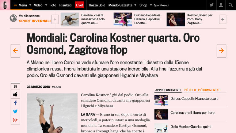 Gazzetta dello sport (Италия): "Катастрофа олимпийской чемпионки".