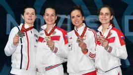 Софья ВЕЛИКАЯ (вторая слева), Сесилия БЕРДЕР (слева), Марта ПУДА (вторая справа) и Светлана ШЕВЕЛЕВА.