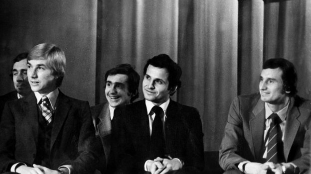 1979 год. Москва. Олег Романцев, Сергей Шавло, Федор Шеренков, Юрий Гаврилов (слева направо). Фото Игорь Уткин 1979 год. Москва. Олег Романцев, Сергей Шавло, Федор Шеренков, Юрий Гаврилов (слева направо). Фото Игорь Уткин