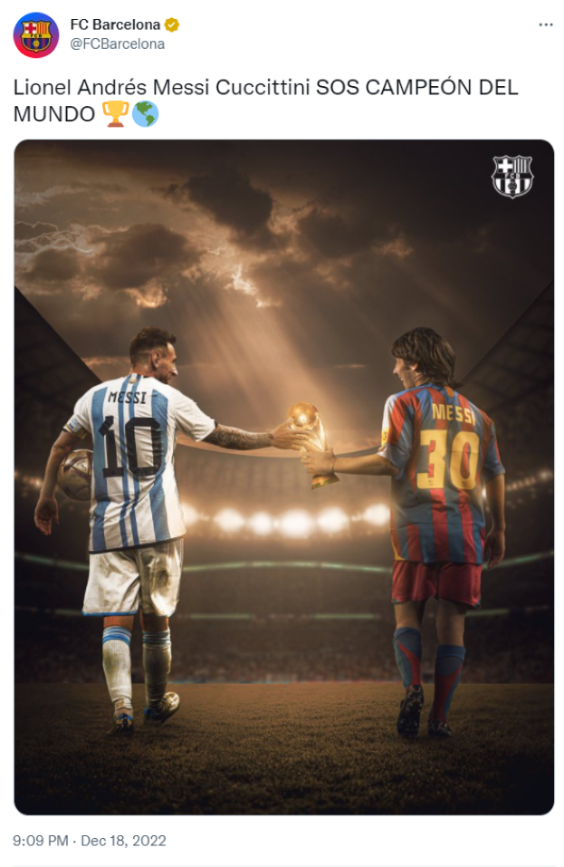 Пост «Барселоны» в честь Месси после финала ЧМ-2022.