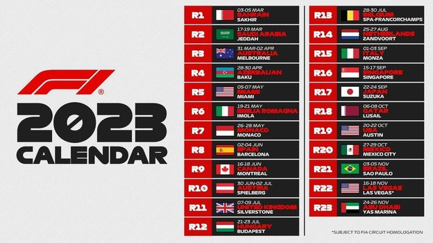 Формула-1» утвердила календарь на сезон-2023 из 23 гонок. Спорт-Экспресс