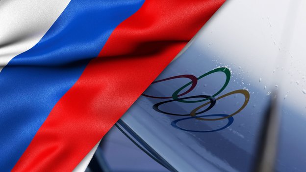Флаг России и логотип Олимпийский игр
