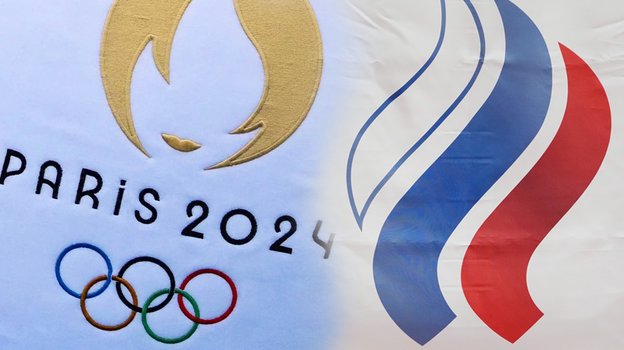 Логотип Олимпийских игр в Париже и флаг ОКР