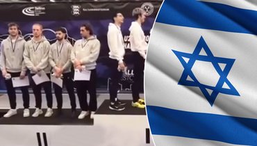 Фехтовальщики сборной Швейцарии отвернулись от израильского флага.